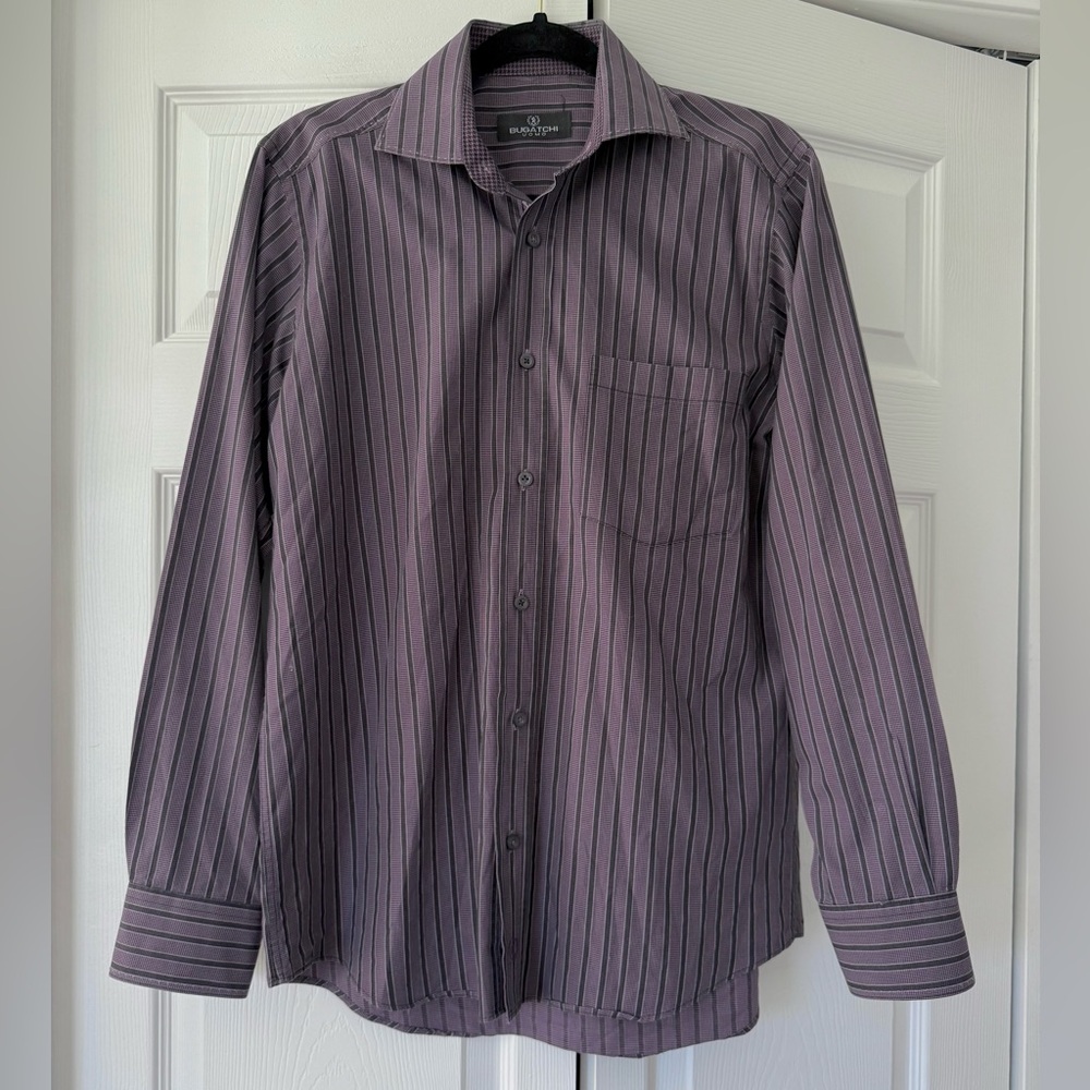 Bugatchi long-sleeve men’s striped purple button down dress shirt size small‎